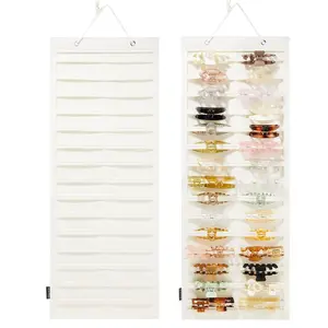 Hanging Hair Claw Clips Organizer Storage for Women Girls, Hair Claw Clips Holder for Wall Door Closet, No Accessories Included, 30 Stripes-Beige