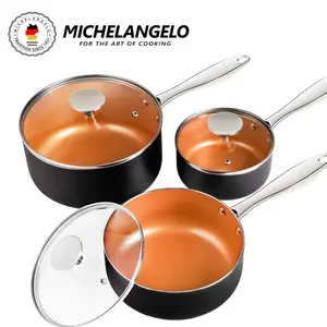 MICHELANGELO Sauce Pan Set with Lid, Ultra Nonstick Coppper Sauce Pans,  with Lid, Ceramic Nonstick Saucepan Set, Nonstick Pot Set Cookware