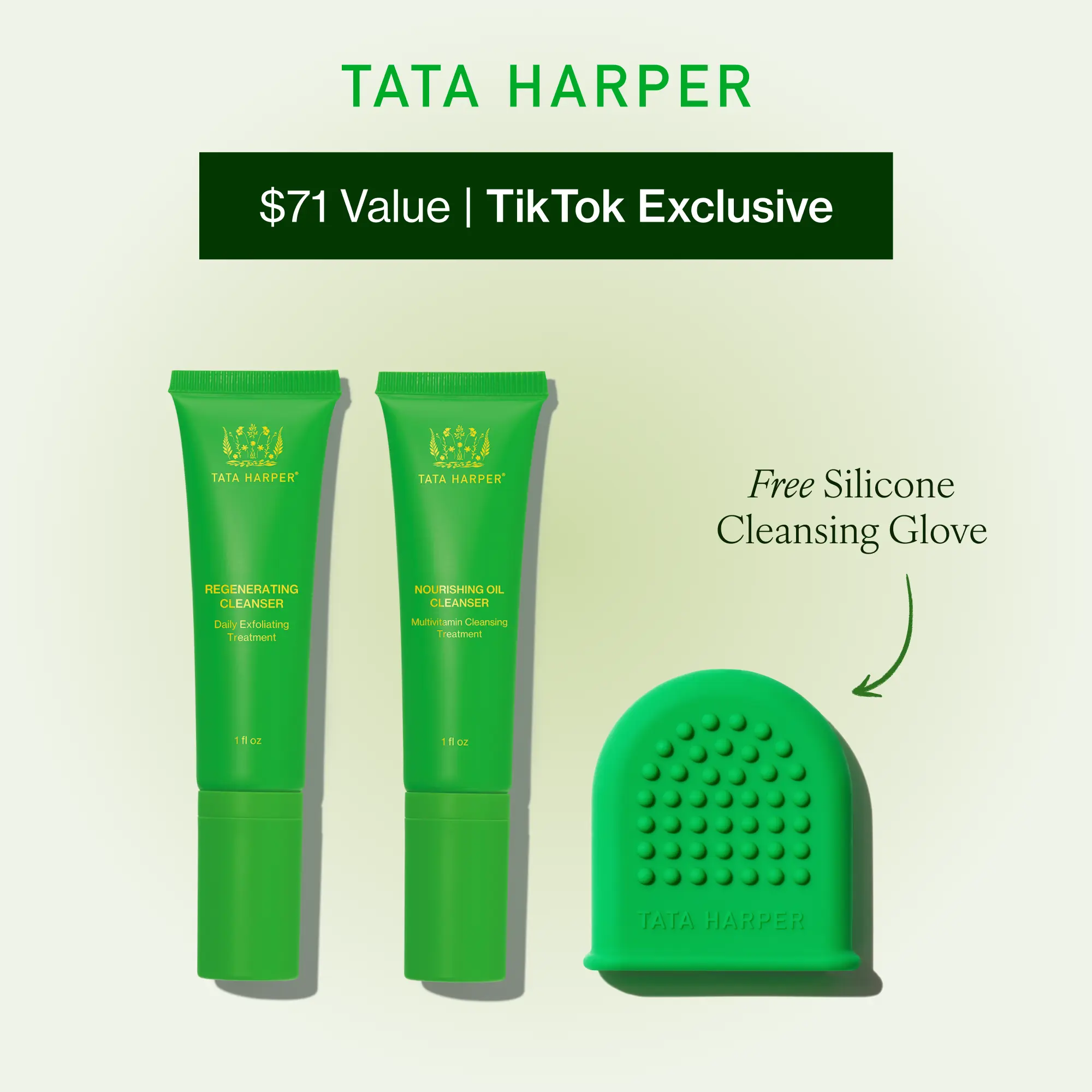 Tata Harper TikTok Exclusive Nourishing Glow Cleansing Duo | Nourishing Oil Cleanser + Regenerating Cleanser + FREE Silicone Cleaning Glove | Double Cleansing Ritual for Makeup & SPF Removal | Antioxidant-Rich Oil, Enzyme Exfoliation, Healthy-Looking Glow