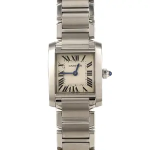 Pre-owned Cartier Stainless Small Leather Goods Tank Francaise Steel Quartz