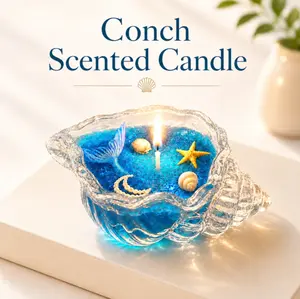 Conch Shell Aroma Candle, Ocean Inspired Scented Candle with Mermaid Tail Decor, Cute Coastal Room Decor for Bedroom Desk, Birthday Holiday Housewarming Gift for Family Friends Kids Teens Adults