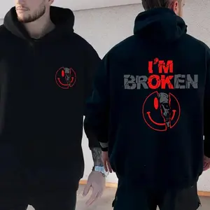 Women's Unisex I'm Broken Graphic Top - 2-Sided Horror Smile Streetwear Tshirt, Soft 100% Cotton Fabric, Casual Relaxed Vibe