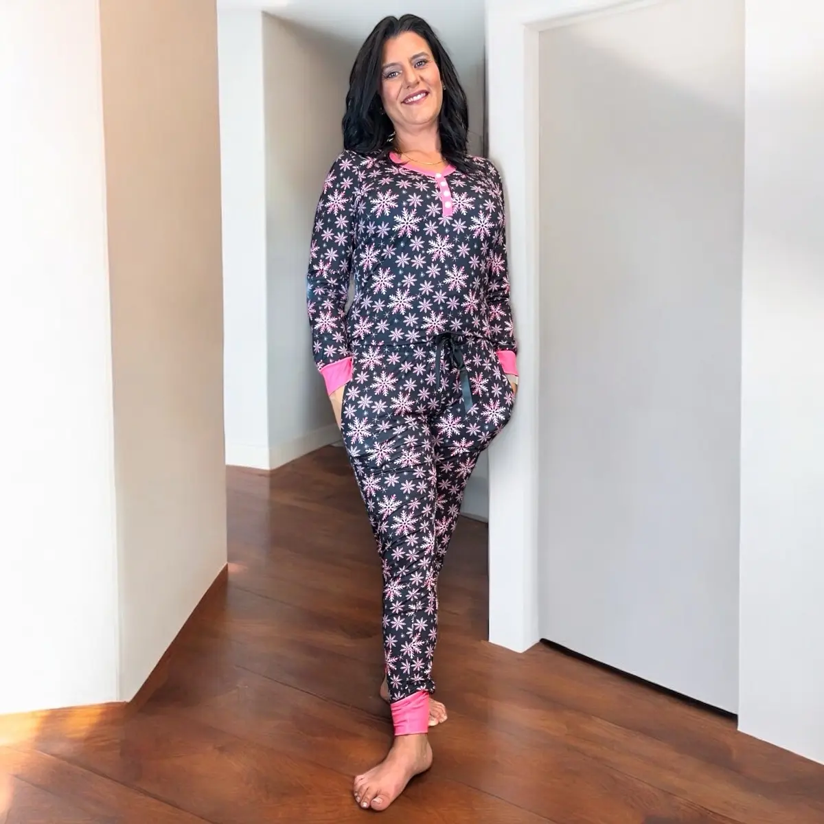 Shirley & Stone jogger pajama lounge set pink snowflake pajama set cozy two-piece loungewear pjs pajama sets women christmas sleep comfy pyjama pant pajamas pj casual comfortable women's nightwear Print Halloween christmas pjs short pj fabric loungewear t