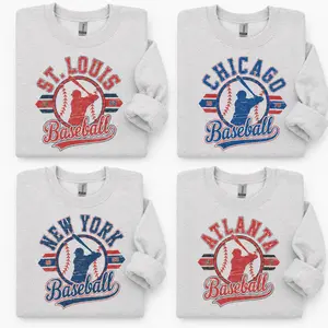 Vintage Baseball Sweatshirt Retro Established City Baseball Pullover Sports Unisex Crewneck Sweatshirts Sublimation Print Casual Graphic Top