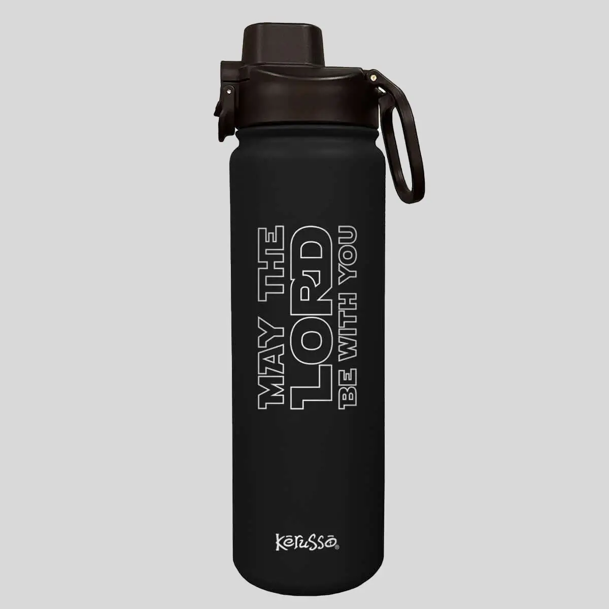 Kerusso 24oz Stainless Steel Portable Water Bottle - Plastic-Free Peace Themed, Slip-Resistant Leak-Proof Vacuum Flask Tumbler with Lid, "May The Lord" Text Print Casual Drinkware for Adults, Hand Wash Only