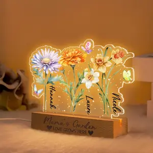 Customized Grandma's Garden Wooden Sign, Birth Month Flower Family Led Light, Nanas garden light, Mother's Day Gift, Gift for Mom, Nana