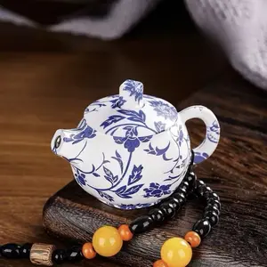 Novelty Blue and White Teapot Shape Lighter Refillable Lighter for Candles Aromatherapy Scented Candles Creative Gift(Empty lighter—refill with butane before use)