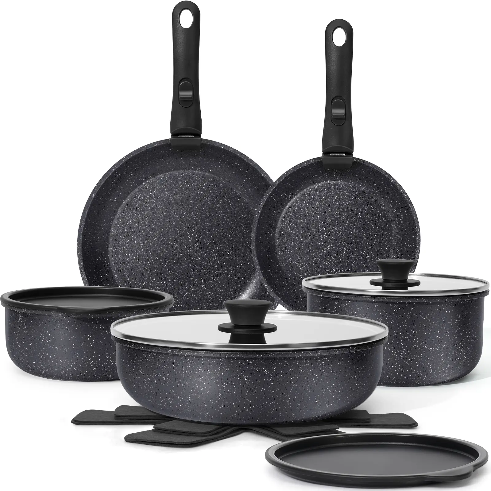 Soday 5pcs/15pcs Nonstick Kitchen Cookware Set with Removable Handle, Oven Safe, PFOA Free, Induction Use, Plastic Material,backtoschool, glowup