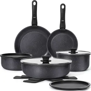 【New product deal】 SODAY 15pcs Kitchen Cookware SetsNon-toxic Healthy Nonstick Kitchen Cooking Set with, Frying Pans,,Kitchenware,Healthy Non Stick RV Cookware Set Detachable Handle,Oven Safe & PFOA Fre