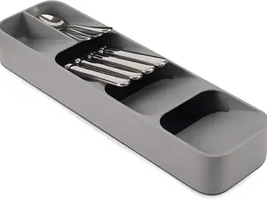 Drawer Store Compact Utensil Organizer For Kitchen Drawer Silverware, Flatware Tray, Small, Grey