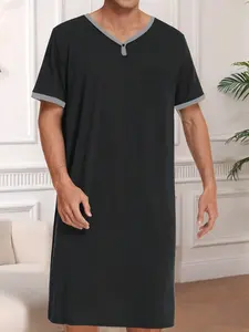 Men's Sleepwear Set, Spring Summer Short Sleeve Round Neck Loose Fit Pajamas, Comfortable Men's Loungewear for Daily Wear