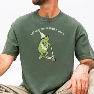 Comfort Colors New Dad Frog TShirt, Off to Commit Dad Foolery TShirt, Funny Frog Scooter Gift For First Time Dad, Dada Pregnancy Reveal Tee