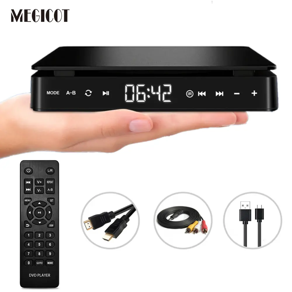 MEGICOT Compact Mini DVD Player for TV - All Region Free, HD AV Port, Touch Buttons, Wired Remote Control, Audio & Multimedia Video Player, Supports CD/VCD/USB Flash Memory HD Video Playback for Home, Portable Cd Player