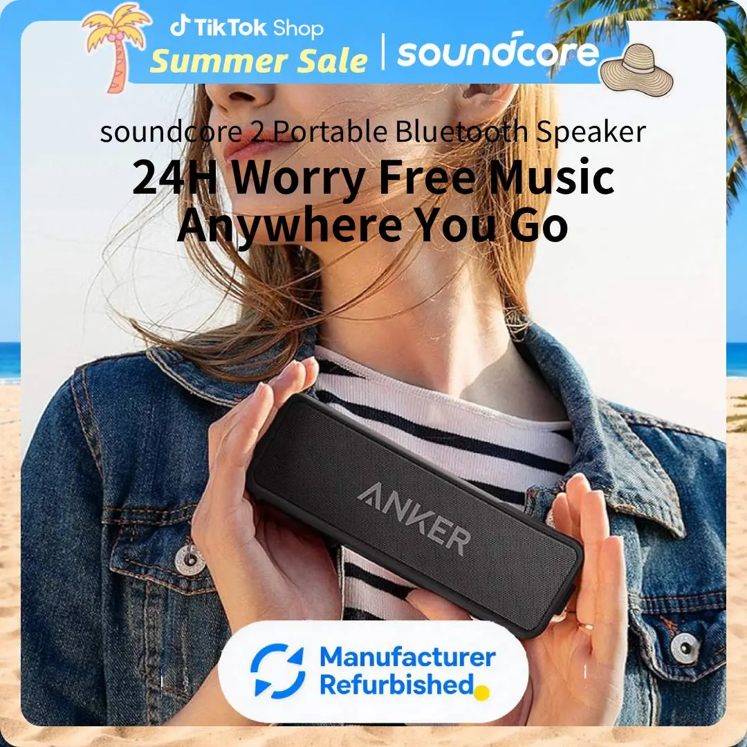 [Refurbished]soundcore 2 Portable Bluetooth Speaker with Stereo Sound, Bluetooth 5, Bassup, IPX7 Waterproof, 24-Hour Playtime, Wireless Stereo Pairing, Speaker for Home, Outdoors, Travel #tiktokshopsummersale, Audio, Bt 5.0, Built-In Li-Ion