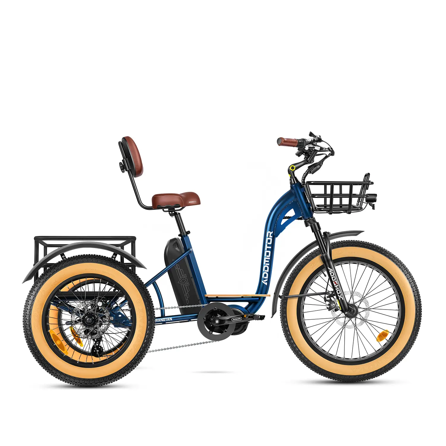 ADDMOTOR GRANDTAN Turbo Mid-Drive Electric Tricycle, 1000W 85MI 48V 20Ah Three Wheel Electric Bike, 450LBS, Parking Brake, Rear Differential