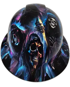 Midnight Grim Reaper & Scythe - Custom Hydro Dipped Full Brim Hard Hat