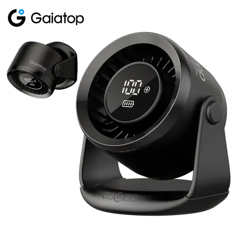 Gaiatop Cordless Lithium Battery Turbo Table Fan - 4000mAh Rechargeable, 5 Adjustable Speeds Portable Silent Fan, 7.7in USB-C, LED Display, 90° Tilt, Mini Desk Gadget for Dorm, Office Back to School