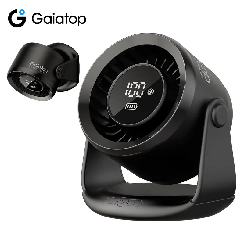 Gaiatop Cordless Lithium Battery Turbo Table Fan - 4000mAh Rechargeable, 5 Adjustable Speeds Portable Silent Fan, 7.7in USB-C, LED Display, 90° Tilt, Mini Desk Gadget for Dorm, Office Back to School