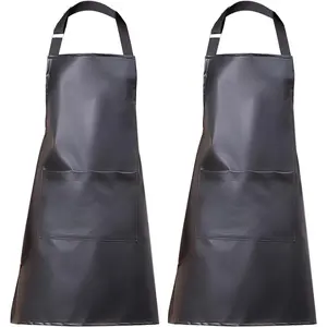 PU  Apron with One Big Pocket Adjustable Oil Proof Apron for Kitchen Dishwashing Cooking 29.92"x 26.77"