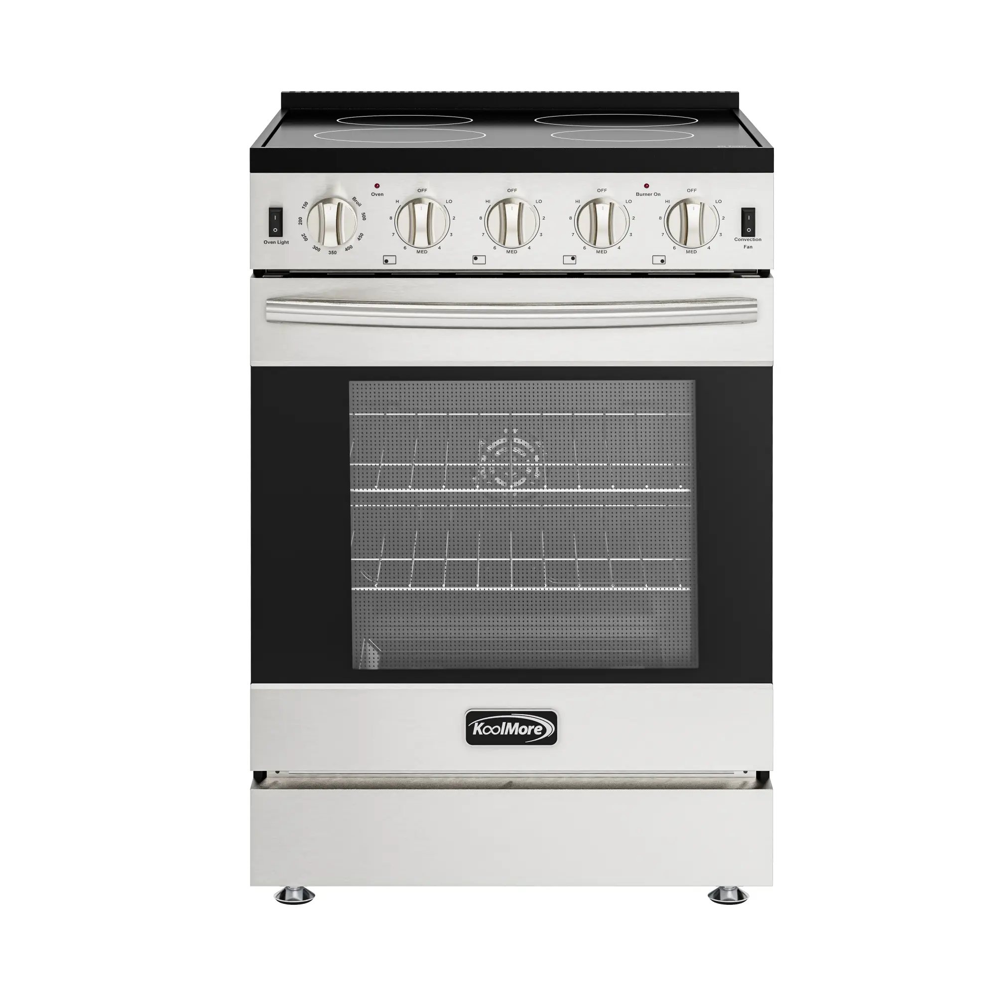 24 in. 4-Burner Electric Glass Top Slide-In Oven Range, 240V in Stainless Steel (KM-SER24-SS)