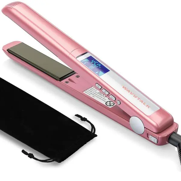 Wavytalk Salon Flat Iron Hair Straightener, Negative Ion Function with Titanium Plates Get Shinier & Smoother Hair, 15 Adjustable Temp, Dual Voltage & 60 Mins Auto Shut Off (Rose Gold)