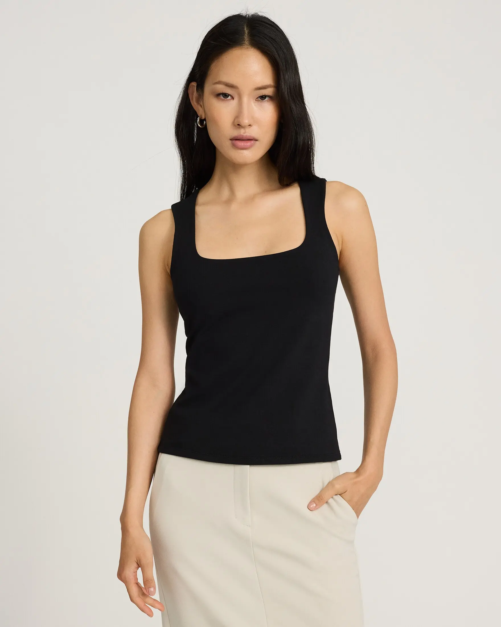 Express Body Contour Light Compression Stretch Cotton Square Neck Tank