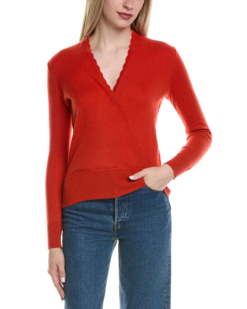 sofiacashmere Modern Faux Wrap Wool & Cashmere-Blend Sweater