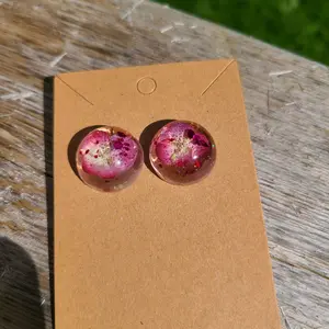 Handmade Dried Pink Hydrangea Flower Resin Earrings (Large)