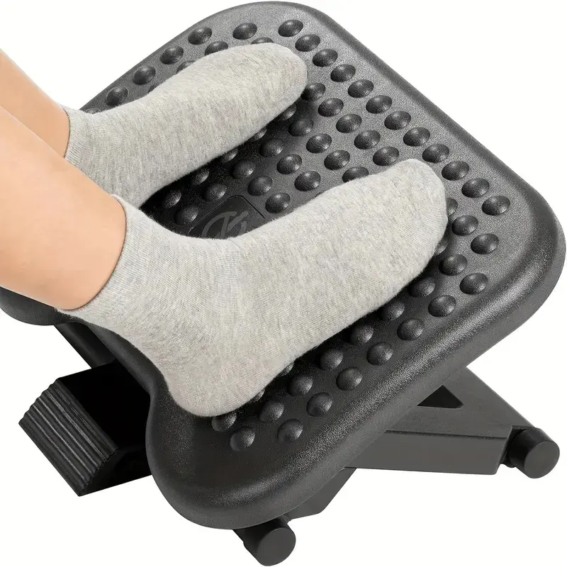 Ergonomic Desk Footrest with Massage Rollers, Adjustable Height & Angle, Ultimate Comfort and Relaxation for Home & Office Use