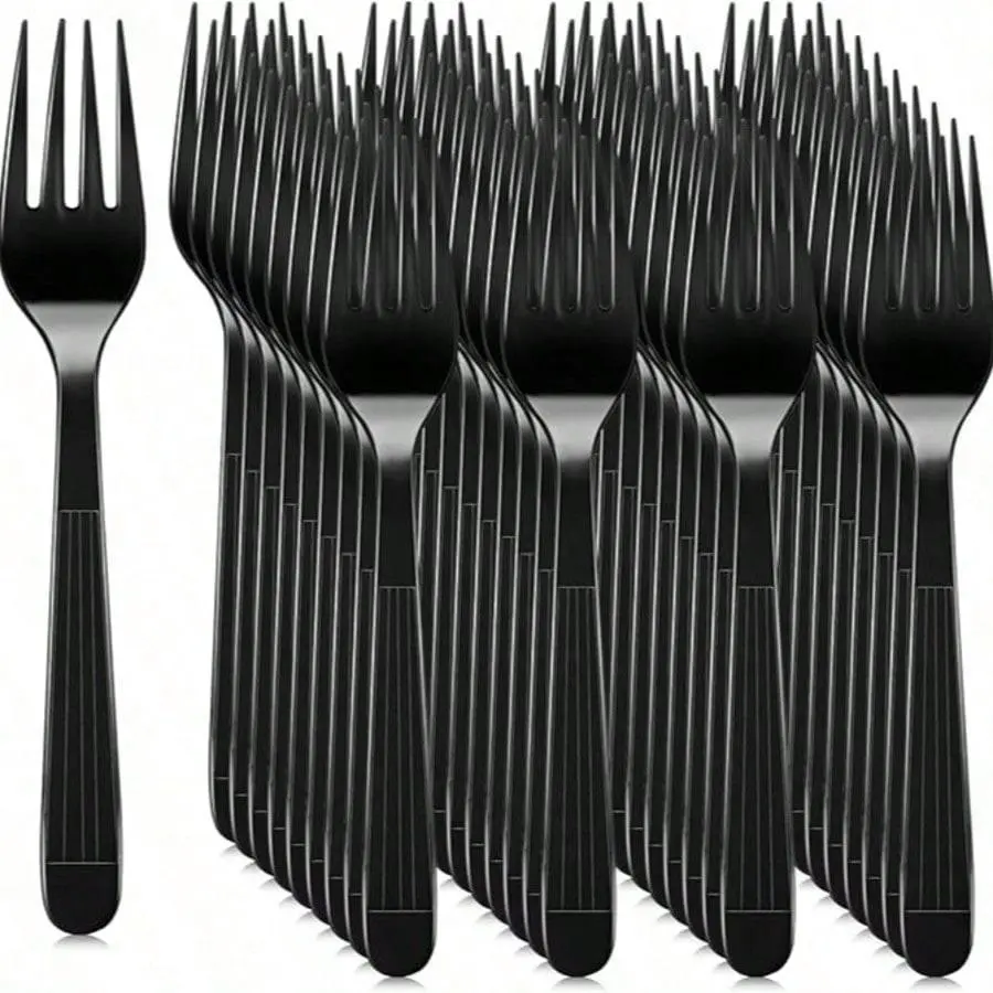 Black Disposable Plastic Forks 100 Count Extra Heavy Duty Heat Resistant Solid Durable For Party Supply Weddings Everyday Use Premium Bulk Heavy Duty Plastic Forks For All Events