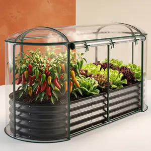 3-in-1 Rectangular Steel Raised Garden Bed for Outdoor Use, Weatherproof Heavy-Duty Metal Planter Box with Large Greenhouse Cover for Year-Round Growing (Black) - Raised Garden Beds, Planters for Outside