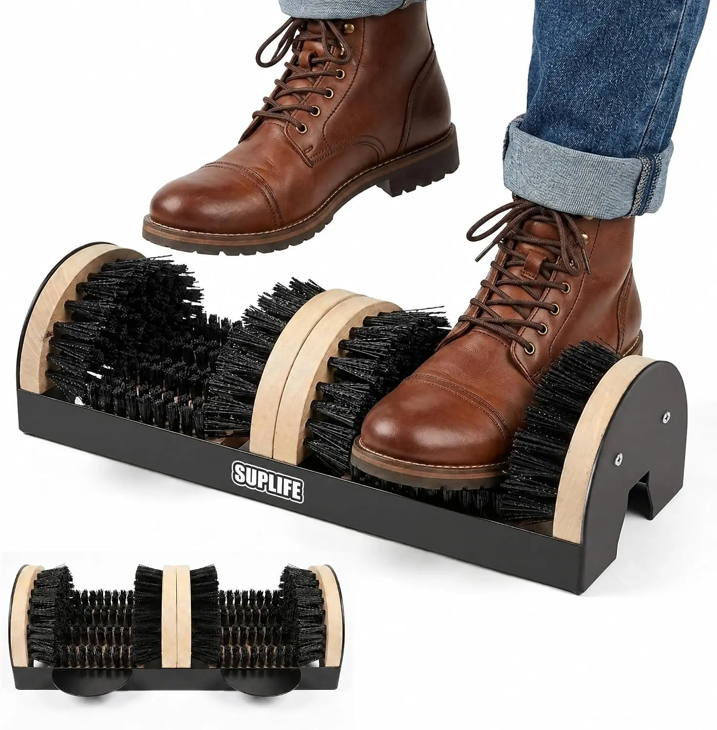 2026 Upgrade Heavy-Duty Boot Brush Scraper Outdoor, Sturdy Steel Frame, Extra-Long Dense Brushes, Efficient Mud Removal Tool for Porch Farm Footwear