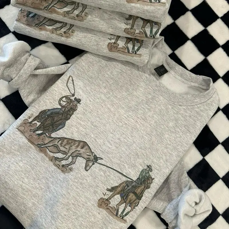 Western Cowboy Team Roper Graphic Tee Crewneck and Hoodie, Western cowboy Graphic Hoodie, Trending western Graphic Hoodie, Western Boutique, Handmade, Plus size available M53