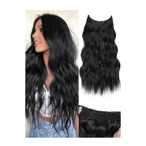 Halo Hair Extensions 20 Inch Invisible Wire Hair Extensions Adjustable Long Wavy Hair Extensions Synthetic Upgrade 4 Secure Clips in Hairpieces 20 Inch, Jet Black