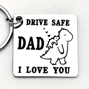 1pc 'Safe Driving, I Love You Dad' Stainless Steel Keyring, Keychain Pendant Featuring a dinosaur-themed humorous design A durable accessory Ideal Father's Day, birthday, Christmas or Thanksgiving gift for Dad Creative keyring