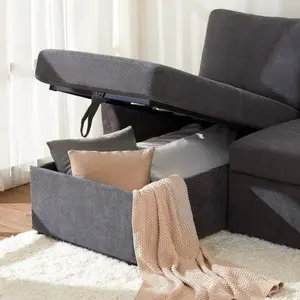 Sofa Bed, Sleeper Sofa with Storage Chaise- 2 in 1 Pull Out Couch Sofa for Home Office, Living Room, Comfy Sofa Sleeper, Grey Boucle Couch