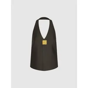 URBAN REVIVO 2026 Sunmmer Halter V-Neck Single Button Sleeveless Shirts