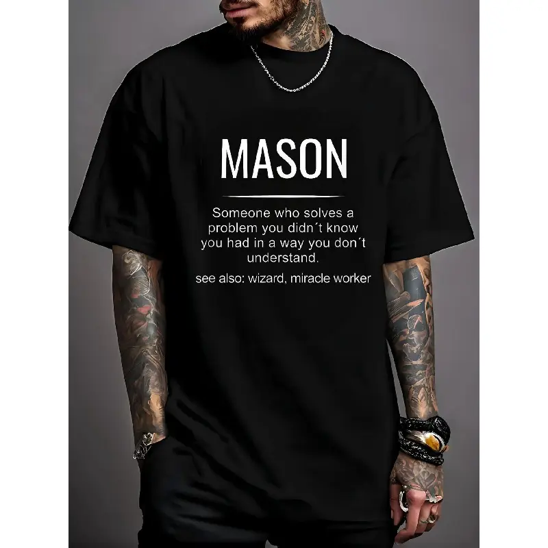 graphic t shirts Men'S And Women'S Mason Graphic Tee - Features Mason Name And Definition Print, Casual Short Sleeve Round Neck Shirt, Comfortable Everyday Wear, Humorous Gift for Masons, All-Year Comfort Fit Unisex Top