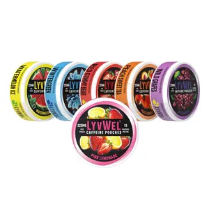 12 x 225mg Caffeine pouches - 12 variety | 2 Watermelon Ice, 2 Wintergreen, 2 Peach Sweet Tea, 2 Strawberry, 2 Wild Grapes energy drink boost immunity Beverage natural lyvwel Flavored bloom  energy  drink Fruits Gel Electrolyte Powder Packets