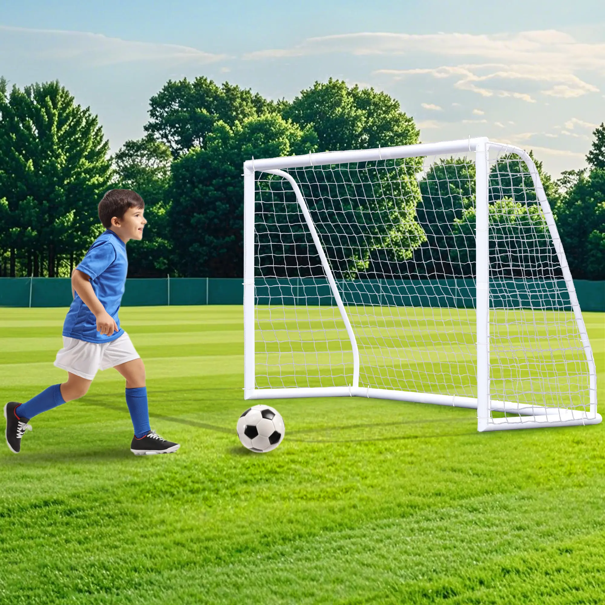 Segawe Durable Full-Size Football Goal - Weatherproof PVC Frame, Portable Multi-Size (6ft/8ft/10ft/12ft) Backyard Soccer Net for Kids, Football Equipment