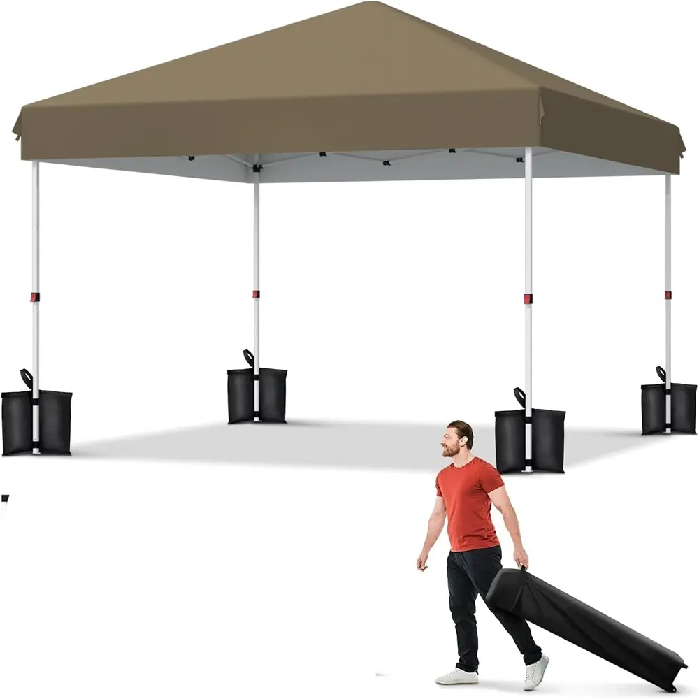 10x10 Portable Instant Pop-Up Canopy, Lightweight Steel Frame 210D Oxford Sun Shelter with 3 Adjustable Heights, Roller Bag & 4 Weight Bags for Outdoor Events, Lightweight Canopy, Portable Instant Canopy