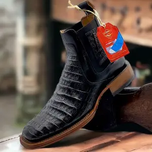 Mens Short Caiman Print Boots Square Toe
