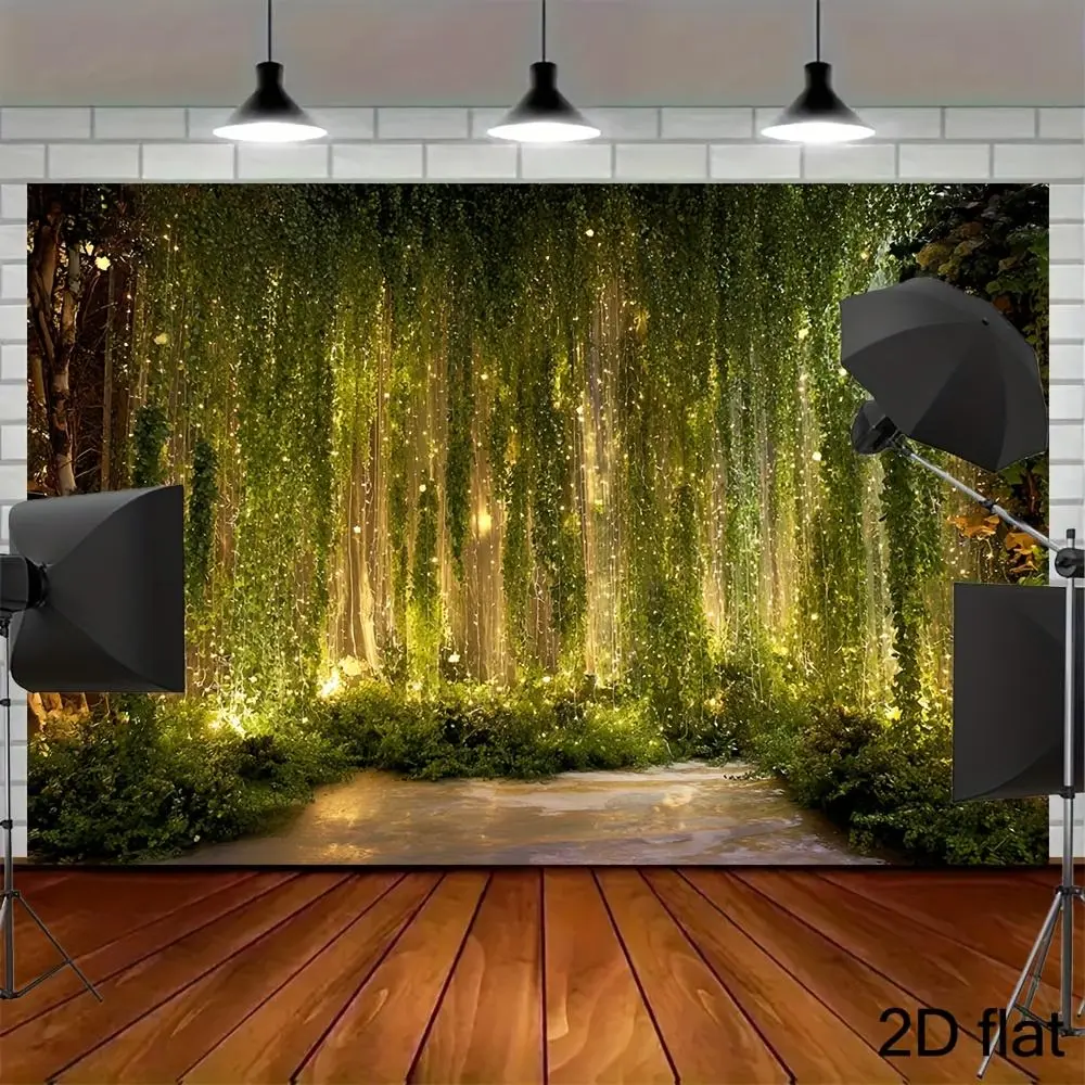 1PC Reuse Polyester 2D Flat Fantasy Tree Forest Festival Door Banner - Light Green Dreamy Plant Decoration, 2D Flat Backdrop, Festival Photo Wall, Home & Festive Party Supplies