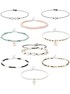 9/12 PCS Shell Choker Necklaces for Women Bohemian Beach Shell Chip Choker Vsco Bead Pearl Cord Necklaces Handmade Beach Jewelry Set