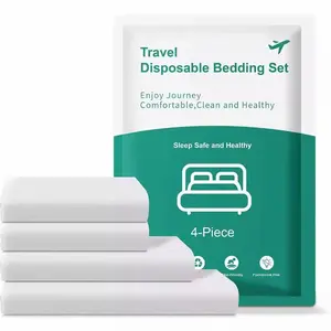 Disposable Bedding Set, 4 Counts/set Including 1 Duvet Cover & 2 Pillowcases & 1 Bed Sheet, Travel Bedding Set for Home Hotel, Bed Sets Supplies