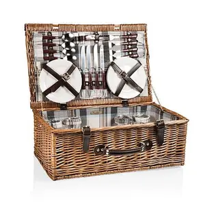 Picnic Time Newbury Basket - Navy Blue & Burgundy Plaid Pattern