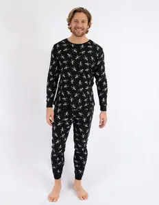 Mens Black Skeleton Pajamas Loungewear Menswear