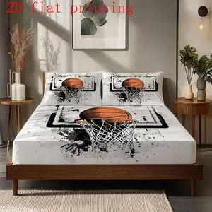 Basketball Bedding Set 3-Piece (fitted Sheet + 2 Pillowcases), Soft Breathable Digital Print, Ideal for Living Room Bedroom Study Party Decor, Bed Sets