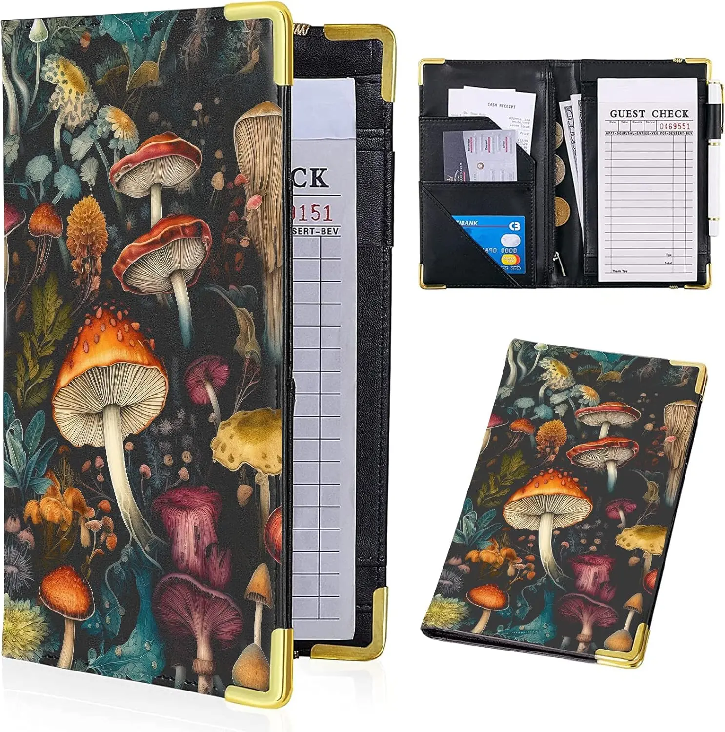 Waitress Book Cute Server Books for Waitress, Leather Waiter Book with Money Zipper Pocket Fit Server Apron
