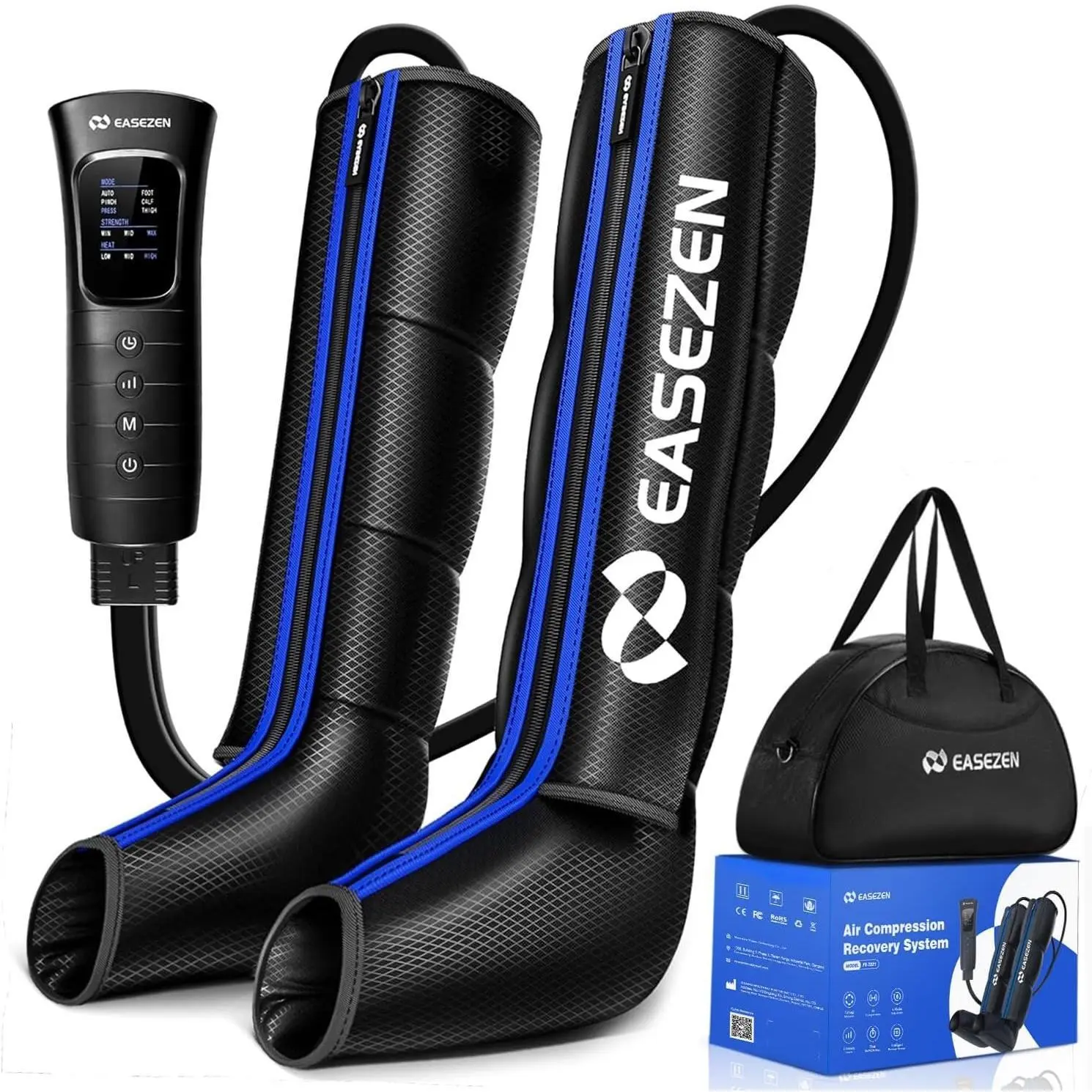 Full Leg Air Compression Massager with LCD Controller, 6 Modes, 3 Intensities and 15/20/25-Min Timer, Compression Boots for Feet, Calves and Thighs
